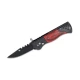 Fekete taktikai bicska bordó famintás markolattal – rugós zsebkés övcsipesszel (20 cm)