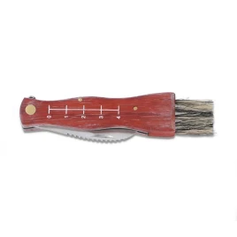 Gombászkés kefével és fa nyéllel – vörösesbarna markolat (17 cm)