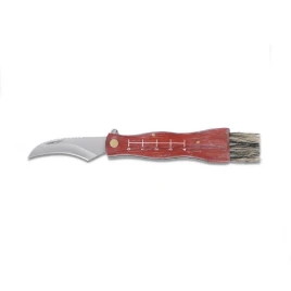 Gombászkés kefével és fa nyéllel – vörösesbarna markolat (17 cm)