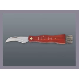 Nagyobb méretű gombászkés kefével és fa nyéllel – vörösesbarna markolat (20,5 cm)