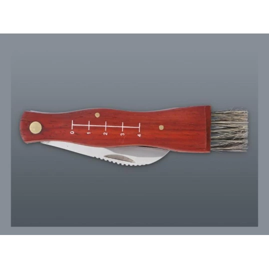 Nagyobb méretű gombászkés kefével és fa nyéllel – vörösesbarna markolat (20,5 cm)