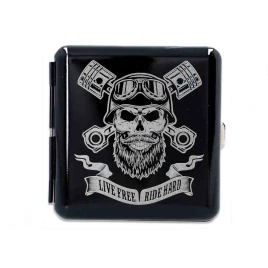 Gentelo fém cigaretta tárca 20 szál cigarettának - Live Free Ride Hard koponya mintával