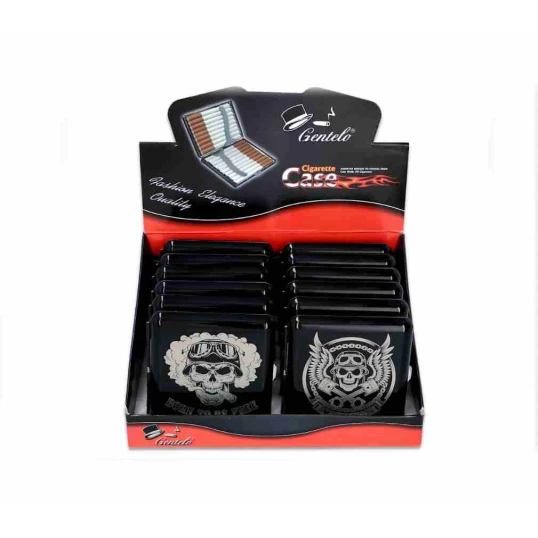 Gentelo fém cigaretta tárca 20 szál cigarettának - I love Motorcycles koponya mintával