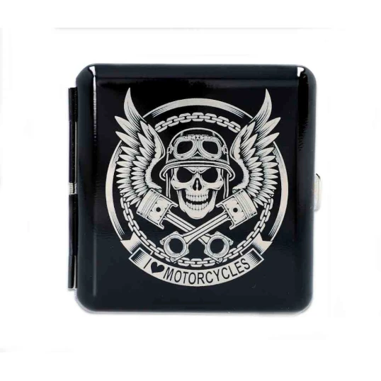 Gentelo fém cigaretta tárca 20 szál cigarettának - I love Motorcycles koponya mintával
