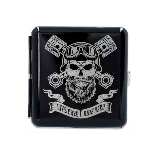 Gentelo fém cigaretta tárca 20 szál cigarettának - Live Free Ride Hard koponya mintával
