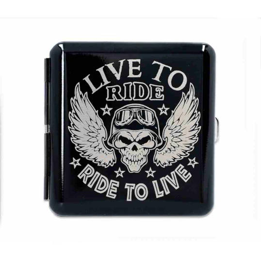 Gentelo fém cigaretta tárca 20 szál cigarettának - Live to Ride - Ride to Live koponya mintával