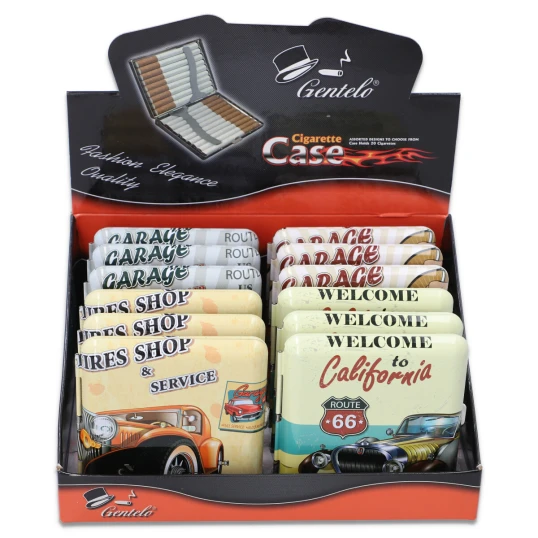 Gentelo fém cigaretta tárca 20 szál cigarettának - Tires shop & Service mintával