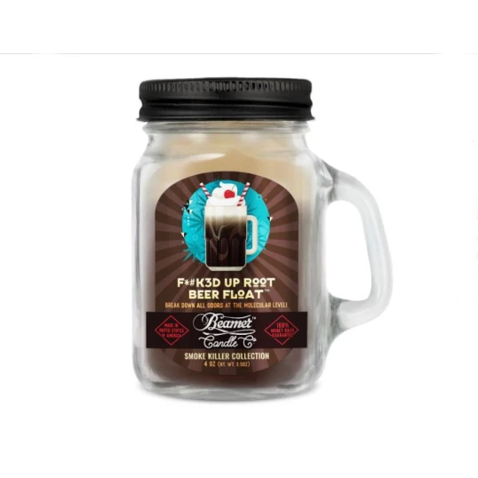 Smoke Killer illatgyertya üvegedényben, füllel és fém kupakkal – Root Beer Float - kicsi