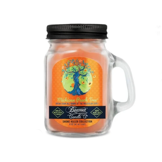 Smoke Killer illatgyertya üvegedényben, füllel és fém kupakkal – Michigan Peach Tree - kicsi