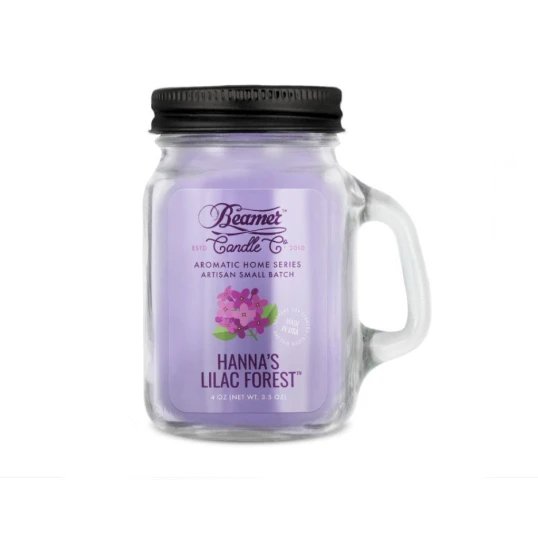 Smoke Killer illatgyertya üvegedényben, füllel és fém kupakkal – Hanna’s Lilac Forest - kicsi - Gyertyák