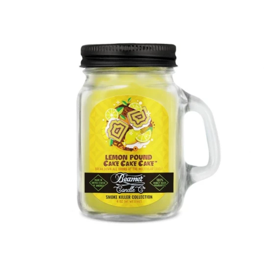 Smoke Killer illatgyertya üvegedényben, füllel és fém kupakkal – Lemon Pound Cake - kicsi - Gyertyák