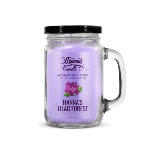 Smoke Killer illatgyertya üvegedényben, füllel és fém kupakkal – Hanna’s Lilac Forest - nagy - Gyertyák