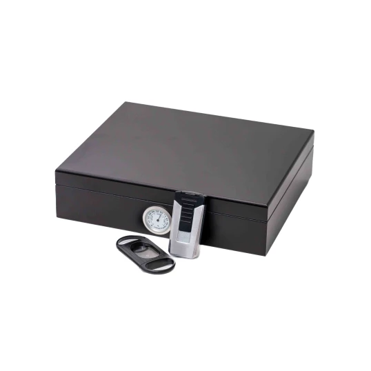 Humidorshop Cigarset szivaros ajándék szett - 30 szálas humidorral, szivarvágóval és szivargyújtóval - Szivaros ajándék szettek