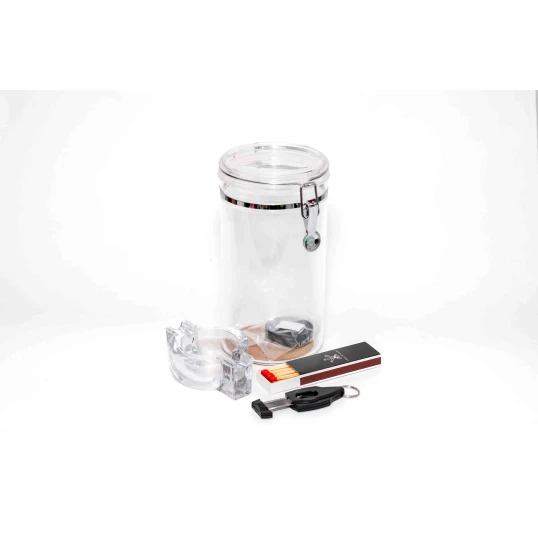 Humidorshop Cigarset szivaros ajándék szett - szivar tartó csattos üveggel, szivar hamuzóval, ékvágóval és gyufával