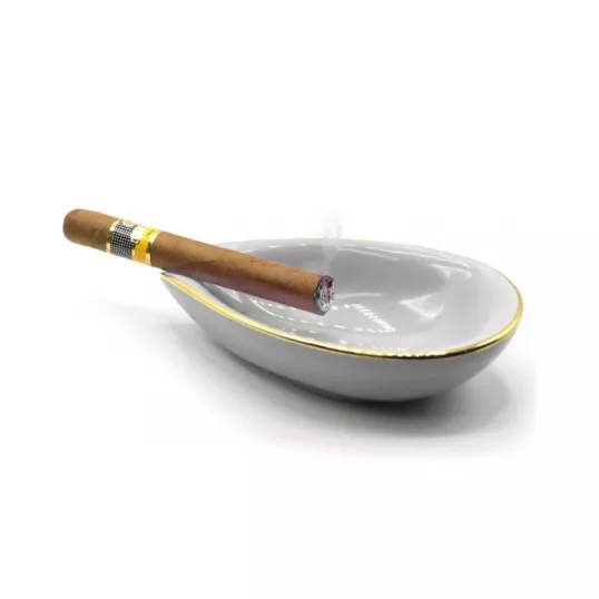 Adorini Leaf porcelán szivar hamutál 1 szivar számára arany színű szegéllyel – fehér