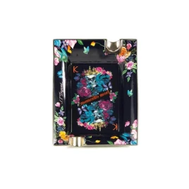 S.T. Dupont szivar hamutál Skull & Flowers mintával, 2 szál szivar számára- fekete