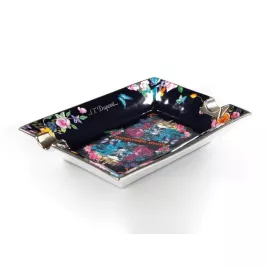 S.T. Dupont szivar hamutál Skull & Flowers mintával, 2 szál szivar számára- fekete