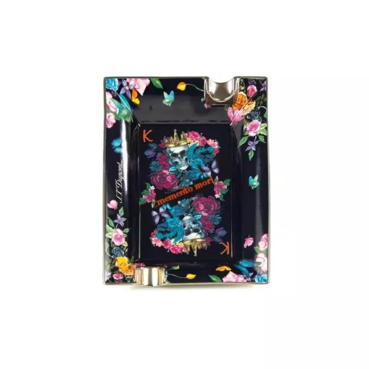 S.T. Dupont szivar hamutál Skull & Flowers mintával, 2 szál szivar számára- fekete