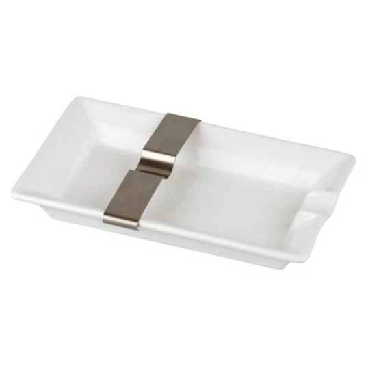 Szivar hamutál - Porcelán, fehér - fém szivartartó betéttel - Hamuzó