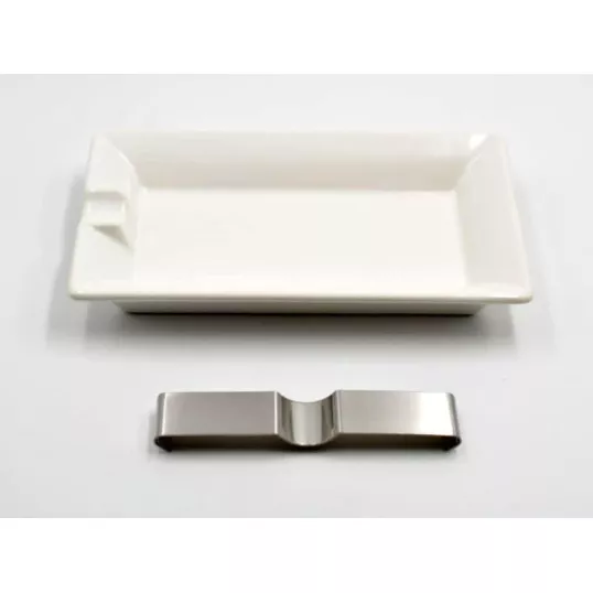 Szivar hamutál - Porcelán, fehér - fém szivartartó betéttel - Hamuzó