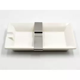 Szivar hamutál - Porcelán, fehér - fém szivartartó betéttel