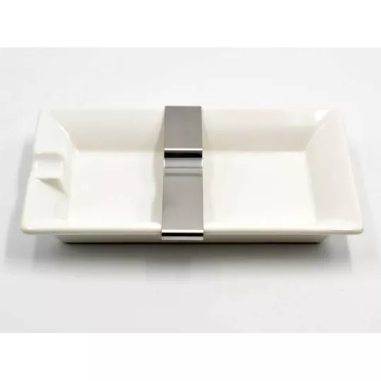 Szivar hamutál - Porcelán, fehér - fém szivartartó betéttel - Hamuzó