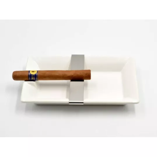 Szivar hamutál - Porcelán, fehér - fém szivartartó betéttel - Hamuzó