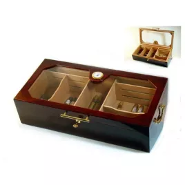 Nagy méretű vörösesbarna cédrusfa humidor 150 szál szivar tárolására, üvegtetővel, hygrométerrel és kristályos párásítóval - Angelo