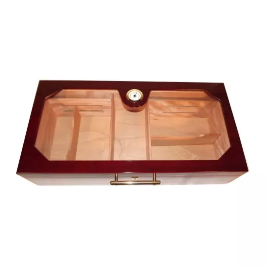 Nagy méretű vörösesbarna cédrusfa humidor 150 szál szivar tárolására, üvegtetővel, hygrométerrel és kristályos párásítóval - Angelo