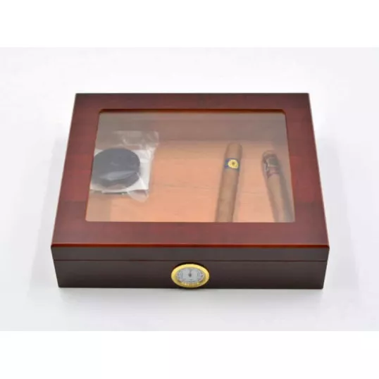 Angelo üvegtetős humidor 30 szivar részére, cédrusfa szivar tároló – bordó