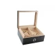 Faro humidor 60-80 szál szivar részére, üvegtető, cédrusfa belső, párásítóval, digitális hygrométerrel, fekete–grafitszürke színű, karbonhatású mintázattal