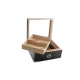 Faro humidor 60-80 szál szivar részére, üvegtető, cédrusfa belső, párásítóval, digitális hygrométerrel, fekete–grafitszürke színű, karbonhatású mintázattal
