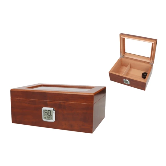 Angelo humidor 50-75 szál szivar részére, barna színű, cédrusfa belső, üvegtető, párásító, digitális hygrométer - Humidor 40-80 szál szivarnak