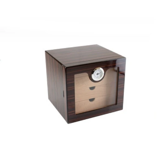 Faro humidor 60-90 szál szivar részére, üvegajtós, 4 fiókos, cédrusfa belső, párásítóval, analóg hygrométerrel