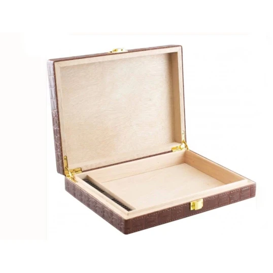 FARO krokodilmintás utazó humidor – 10 szálas - aranyszínű fém csattal