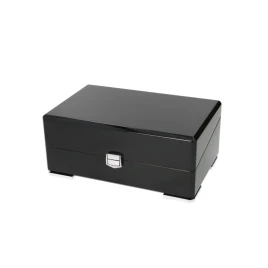 Magasfényű fekete színű humidor kb 15 szál szivar részére, cédrusfa szivartároló, párásítóval - Angelo