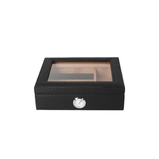 Angelo humidor 25 szál szivar részére, cédrusfa szivar doboz, üvegtető, párásítóval, higrométerrel - fekete