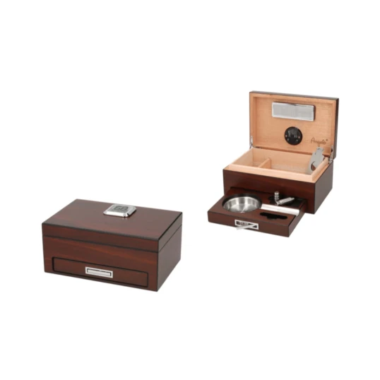 Angelo szivaros humidor szett – 5–10 szivar, vágóval, fúróval és hamutállal  