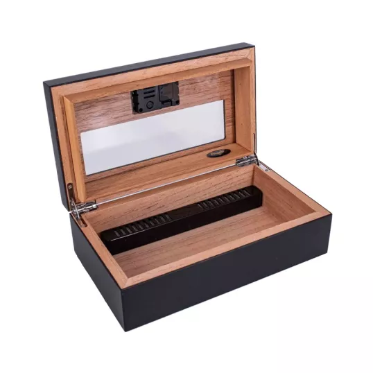 Angelo utazó humidor 8–10 szivarhoz, cédrusfa belsővel, digitális hygrométerrel – fekete