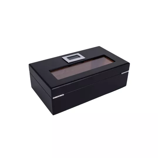 Angelo utazó humidor 8–10 szivarhoz, cédrusfa belsővel, digitális hygrométerrel – fekete
