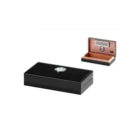 Angelo utazó humidor - cédrusfa szivartartó doboz, párásítóval és külső hygrométerrel, fekete (20x11cm)