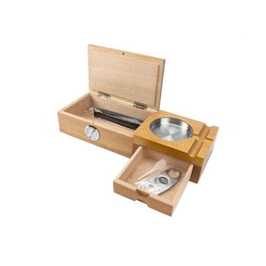 Szivarkészlet cédrusfa tárolóval – hamutartóval, szivarvágóval, higrométerrel és párásítóval - Humidor 5-20 szál szivarnak