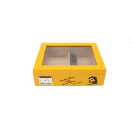 Sárga fényes humidor Che Guevara grafikával és üvegfedéllel – 30-40 szál szivarhoz