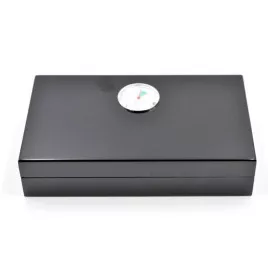 Angelo utazó humidor - cédrusfa szivartartó doboz, párásítóval és külső hygrométerrel, fekete (20x11cm)