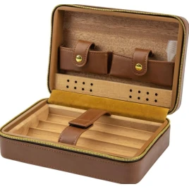 Passatore barna bőr borítású utazó humidor 4 szál szivar részére – cédrusfa belsővel