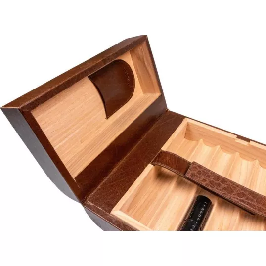 Eredeti bivaly bőr borítású Passatore utazó humidor 8 szivar részére és tároló zsebbel a szivarvágó számára - OUTLET - Outlet humidorok