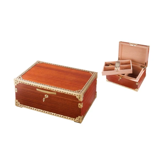 Angelo humidor 80-120 szál szivar részére, barna tónusú tömörfa, cédrusfa belső, párásító, analóg hygrométerrel - OUTLET - Outlet humidorok