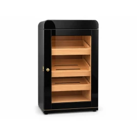Fényes fekete humidor szekrény üvegajtóval – kb. 100–120 szivar számára