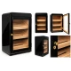 Fényes fekete humidor szekrény üvegajtóval – kb. 100–120 szivar számára - Humidor Szekrény
