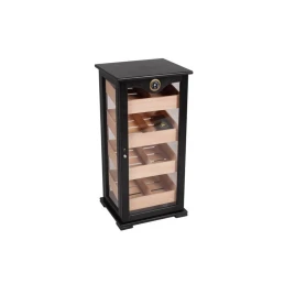 Gastro humidor - szivar tároló üveges szekrény 150 szál szivarnak, cédrusfa belső, körbe üveges, hygrométer - fekete 